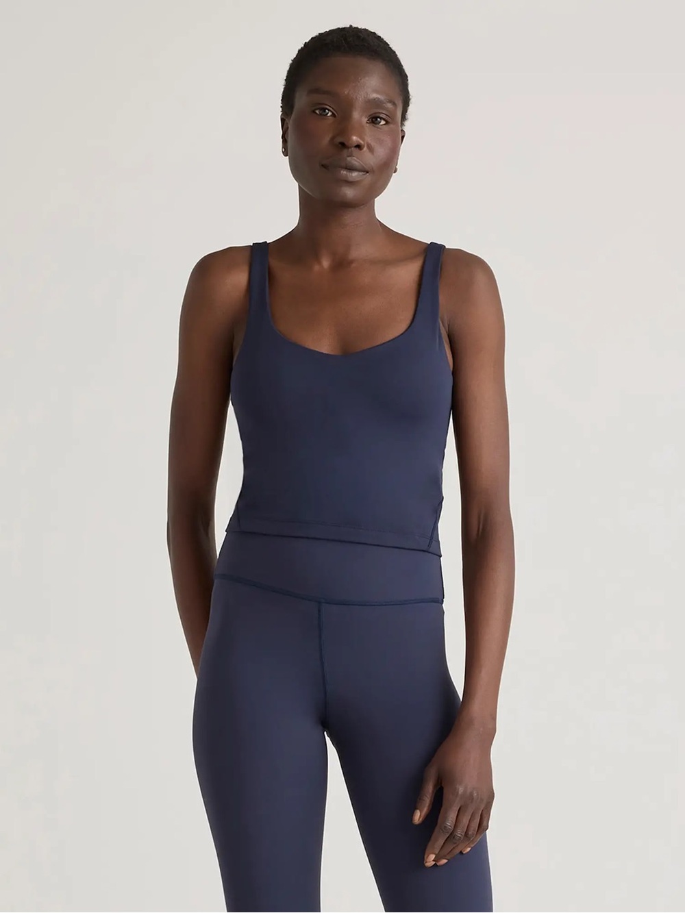 NWT QUINCE Ultra-Form V-Neck Cropped Tank Medium Deep Navy 9256